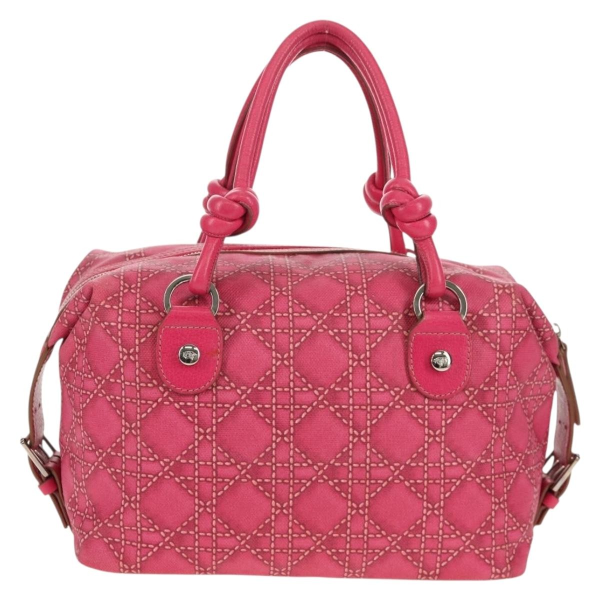 Christian Dior Cannage Handbag Canvas Pink Canvas Handbag (Pre-Owned)