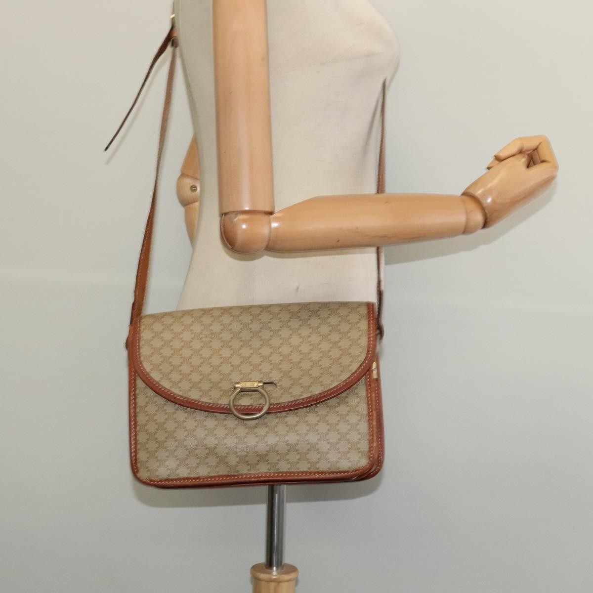 Celine Macadam Shoulder Bag Pvc Leather Beige Canvas Bag