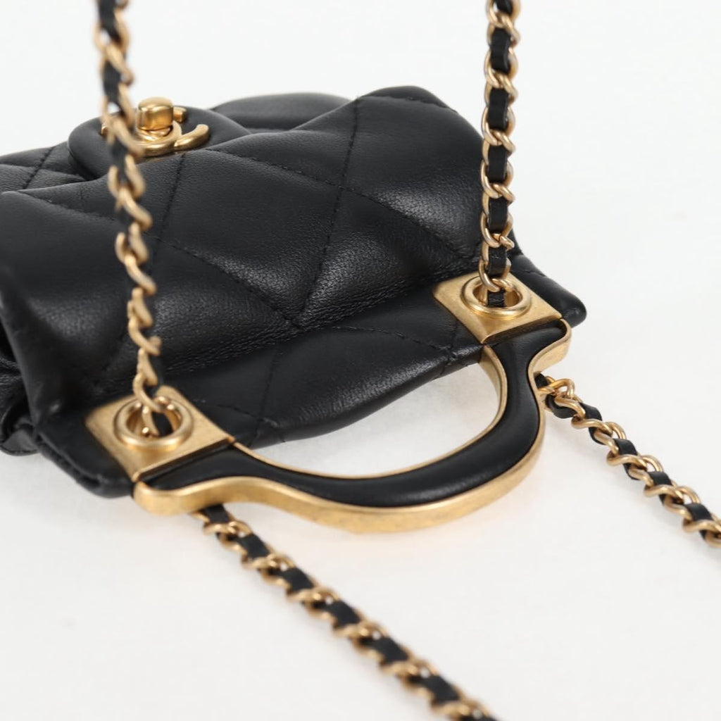 Chanel Lady Handle Flap Card Holder On Chain Quilted Calfskin Black Leather Bag
