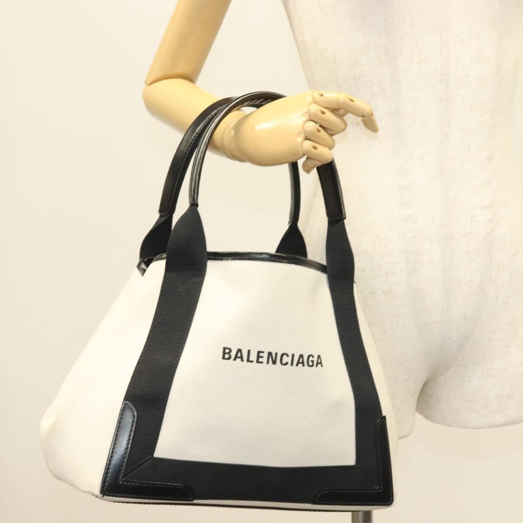 Balenciaga Navy Cabas Canvas With Leather White Canvas Tote Bag
