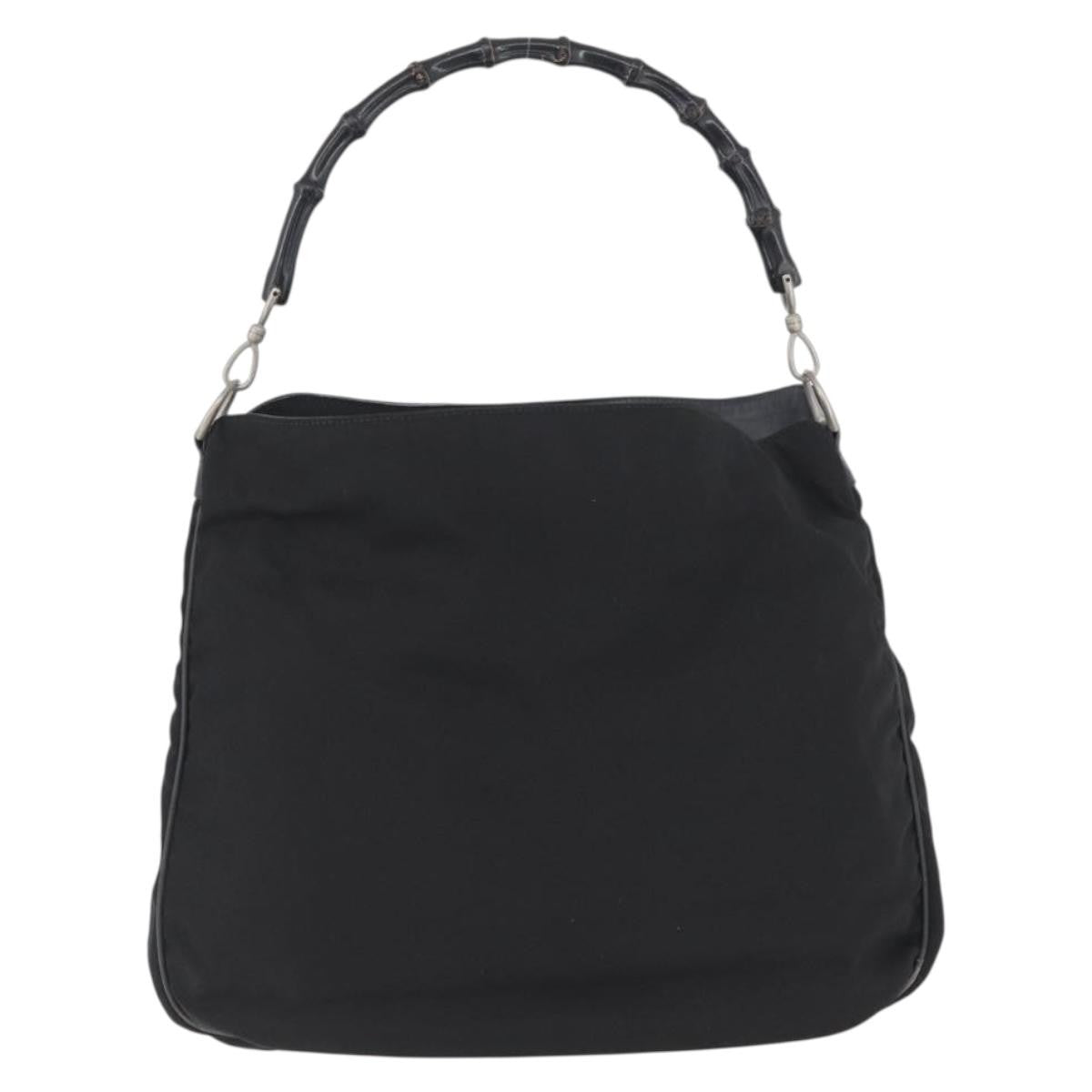 Gucci Vintage Bamboo Handle Bag Nylon Black Nylon Handbag (Pre-Owned)
