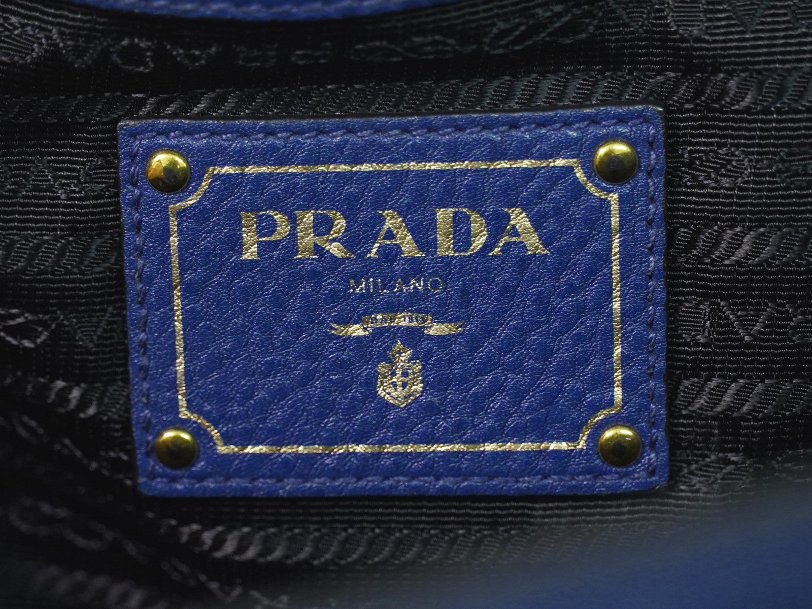Prada Embossed Logo Open Tote Leather Blue Leather Tote Bag Bag