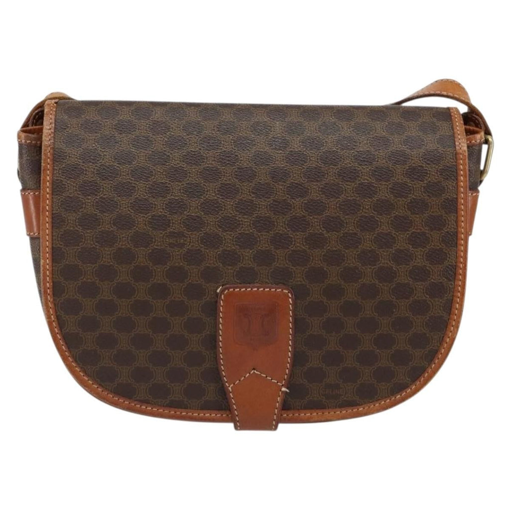 Celine Vintage Macadam Shoulder Bag Canvas And Leather Brown Canvas Shoulder Bag Bag