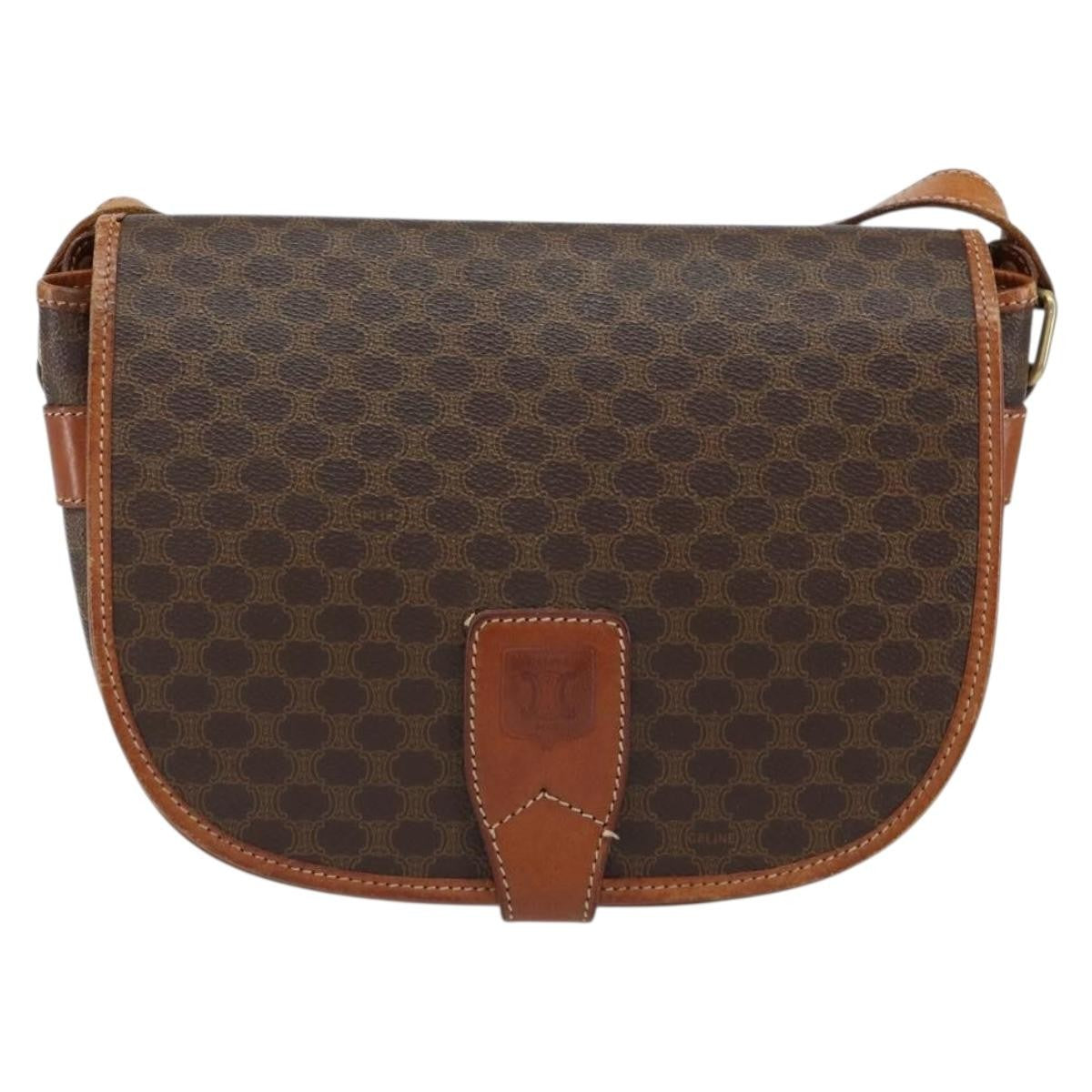 Celine Vintage Macadam Shoulder Bag Canvas And Leather Brown Canvas Shoulder Bag Bag