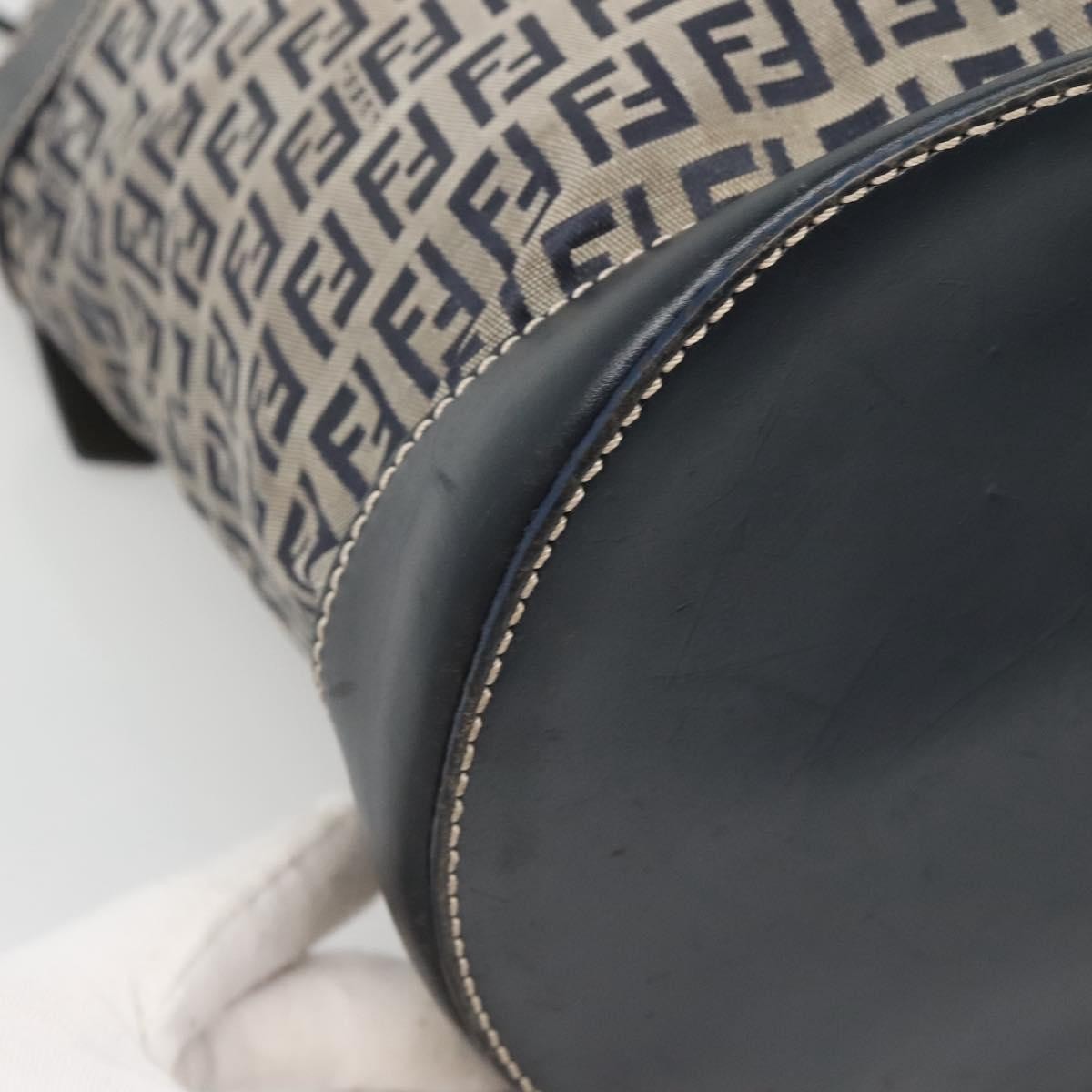 Fendi Ff Logo Mon Tresor Bucket Bag Printed Shearling With Leather Navy Canvas Shoulder Bag Bag