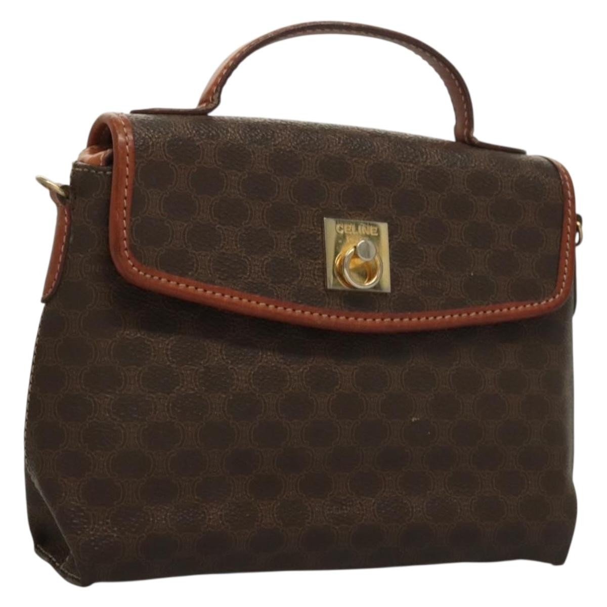 Celine Triomphe Vintage Handbag Macadam Canvas Brown Canvas Bag