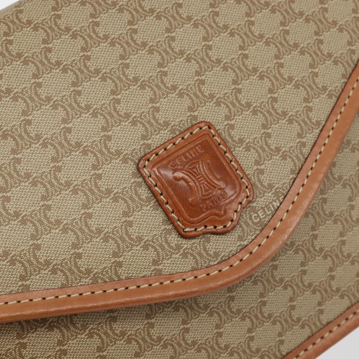 Celine Vintage Macadam Shoulder Bag Canvas Beige Canvas Shoulder Bag Bag