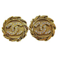 Chanel Vintage Cc Round Clip-On Earrings Metal With Crystals Gold Gold_Plated Earrings Jewelry