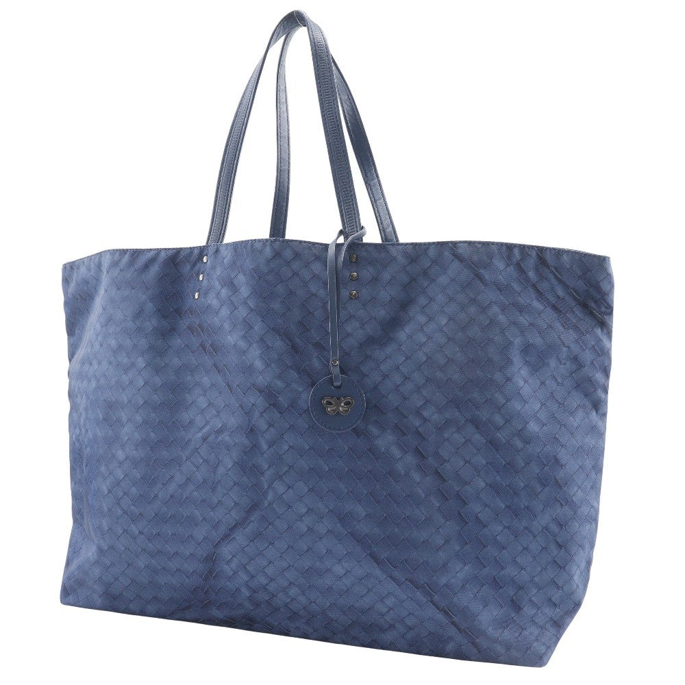 Bottega Veneta Intrecciolusion Tote Printed Nylon Navy Nylon Tote Bag Bag