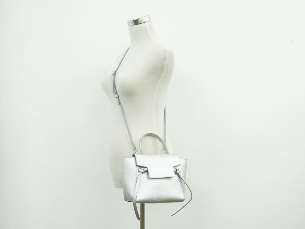 Celine Belt Bag Textured Leather Silver Leather Handbag