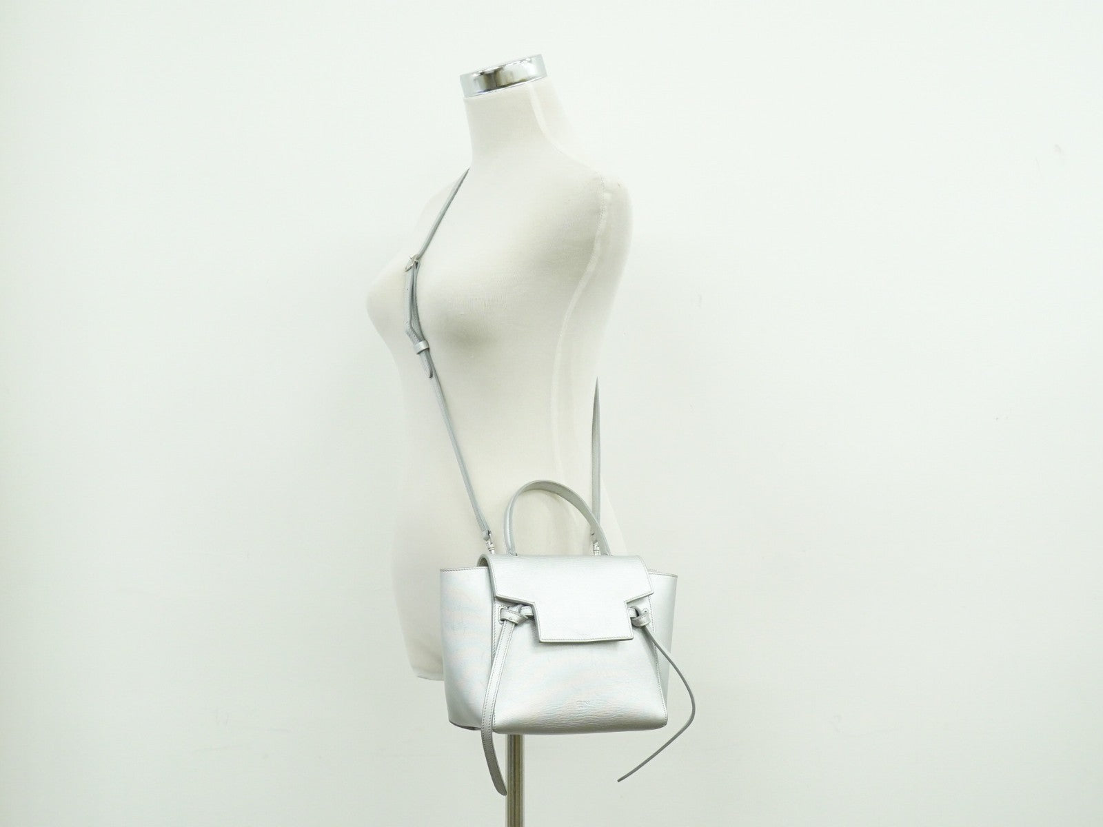 Celine Belt Bag Textured Leather Silver Leather Handbag