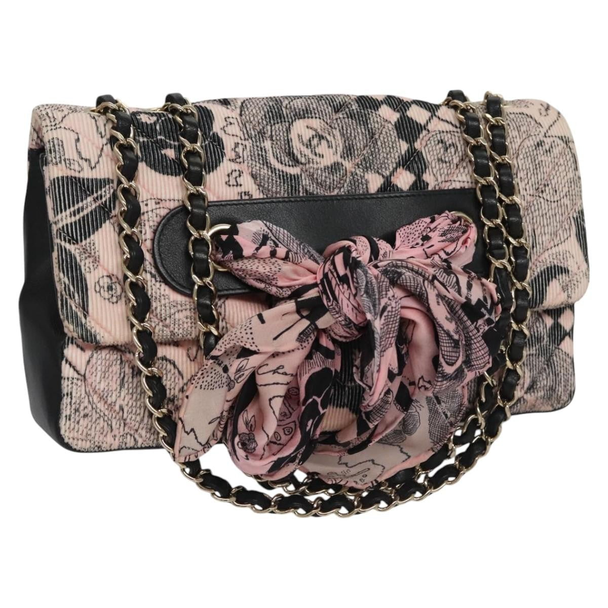 Chanel Flap Shoulder Bag Canvas Pink Cotton Shoulder Bag Bag