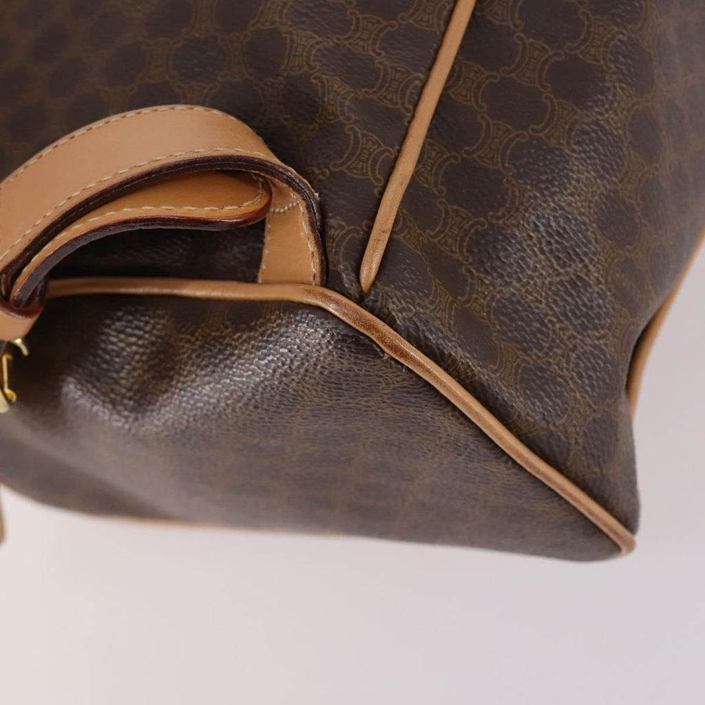 Celine Vintage Drawstring Flap Backpack Macadam Coated Canvas Brown Canvas Backpack Bag