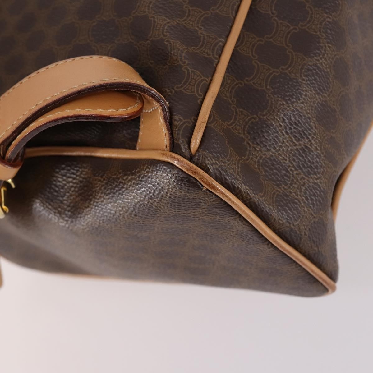Celine Vintage Drawstring Flap Backpack Macadam Coated Canvas Brown Canvas Backpack Bag