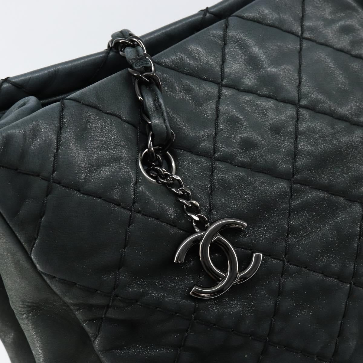 Chanel Cc Charm Tote Quilted Iridescent Calfskin Green Leather Tote Bag Bag