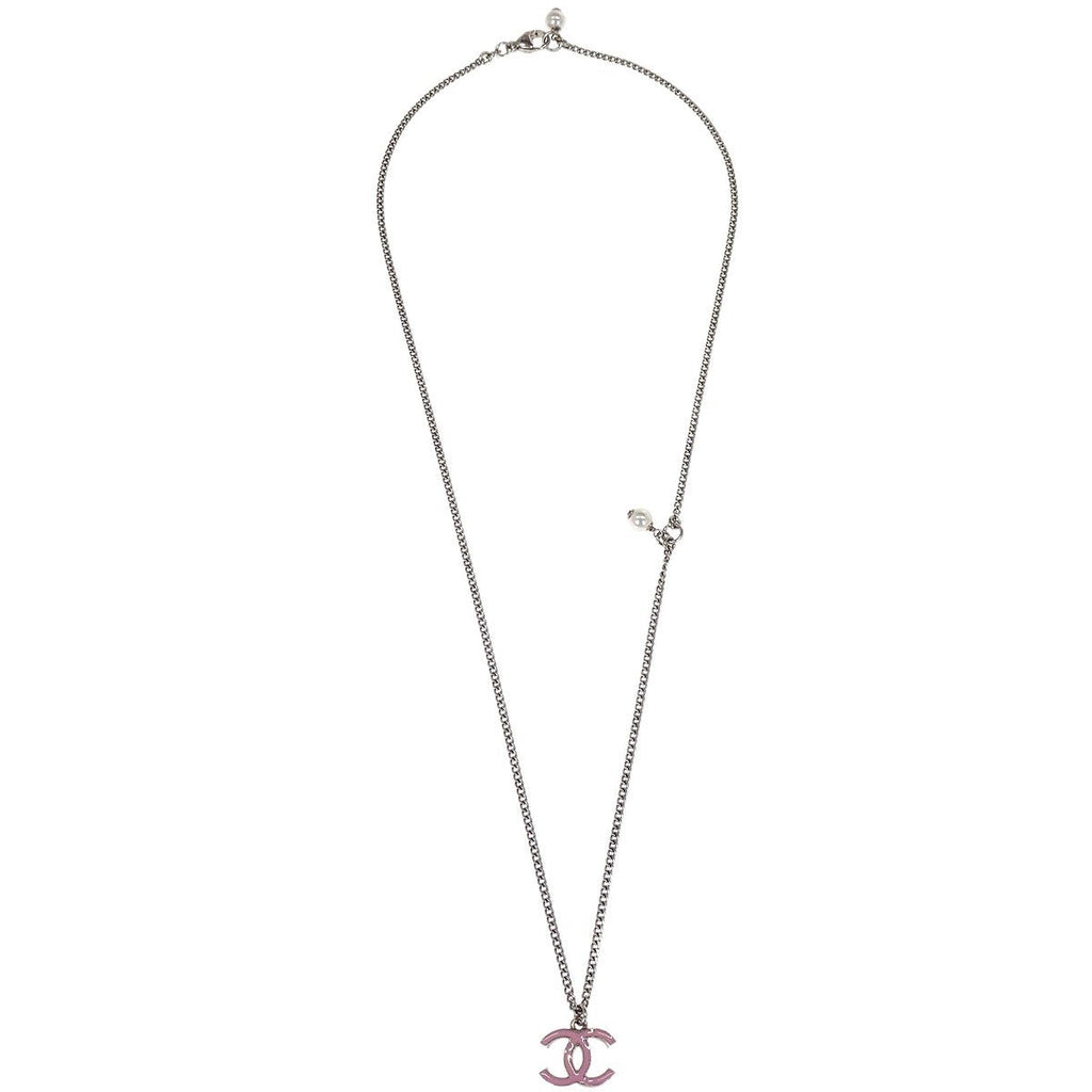 Chanel Vintage Cc Pendant Long Necklace Metal Silver Metal Necklace Jewelry