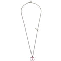 Chanel Vintage Cc Pendant Long Necklace Metal Silver Metal Necklace Jewelry