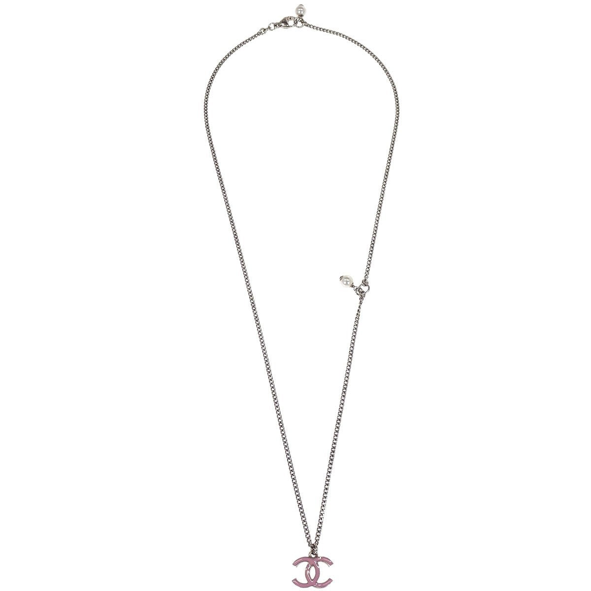Chanel Vintage Cc Pendant Long Necklace Metal Silver Metal Necklace Jewelry
