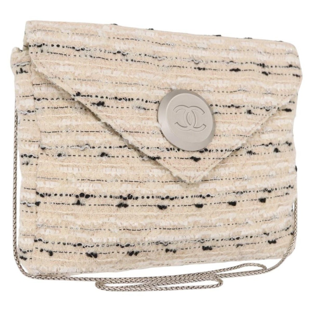 Chanel Vintage Envelope Chain Clutch Tweed White Tweed Clutche & Pouche Bag