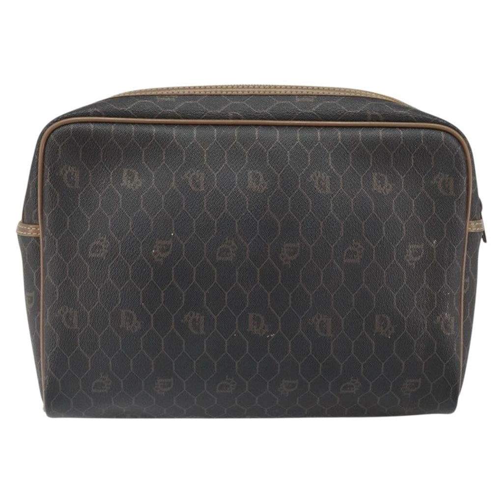 Christian Dior Vintage Honeycomb Zip Pouch Canvas And Leather Black Canvas Clutche & Pouche Bag (Pre-Owned)
