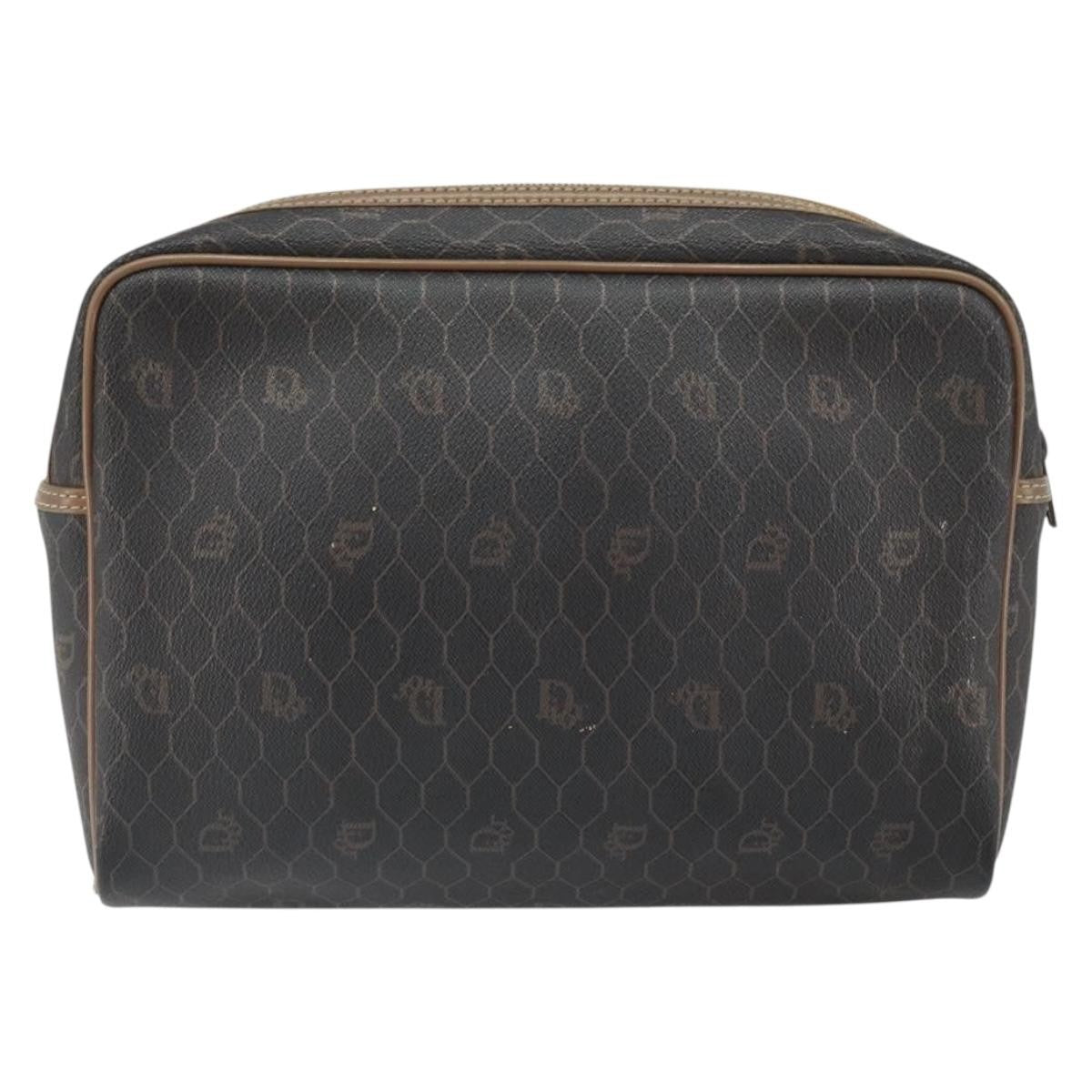 Christian Dior Vintage Honeycomb Zip Pouch Canvas And Leather Black Canvas Clutche & Pouche Bag (Pre-Owned)