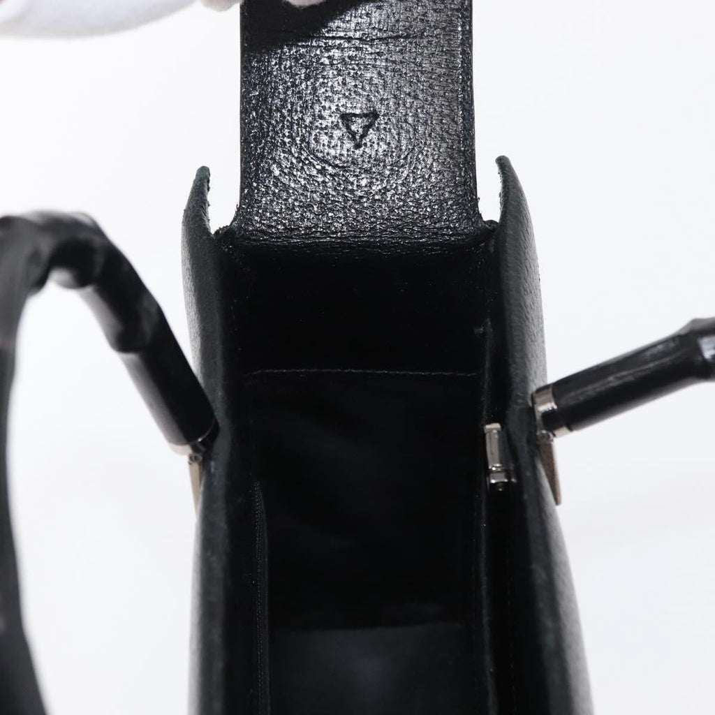Gucci Vintage Bamboo Handle Bag Leather Black Leather Handbag (Pre-Owned)