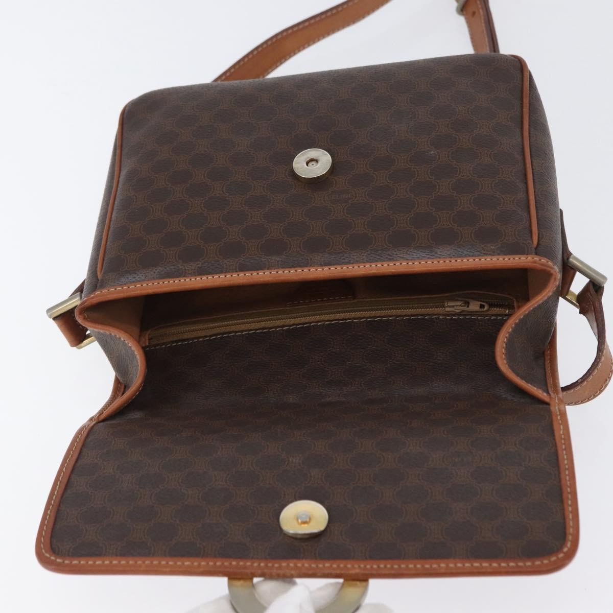 Celine Vintage Macadam Circle Logo Shoulder Bag Canvas And Leather Brown Canvas Shoulder Bag Bag