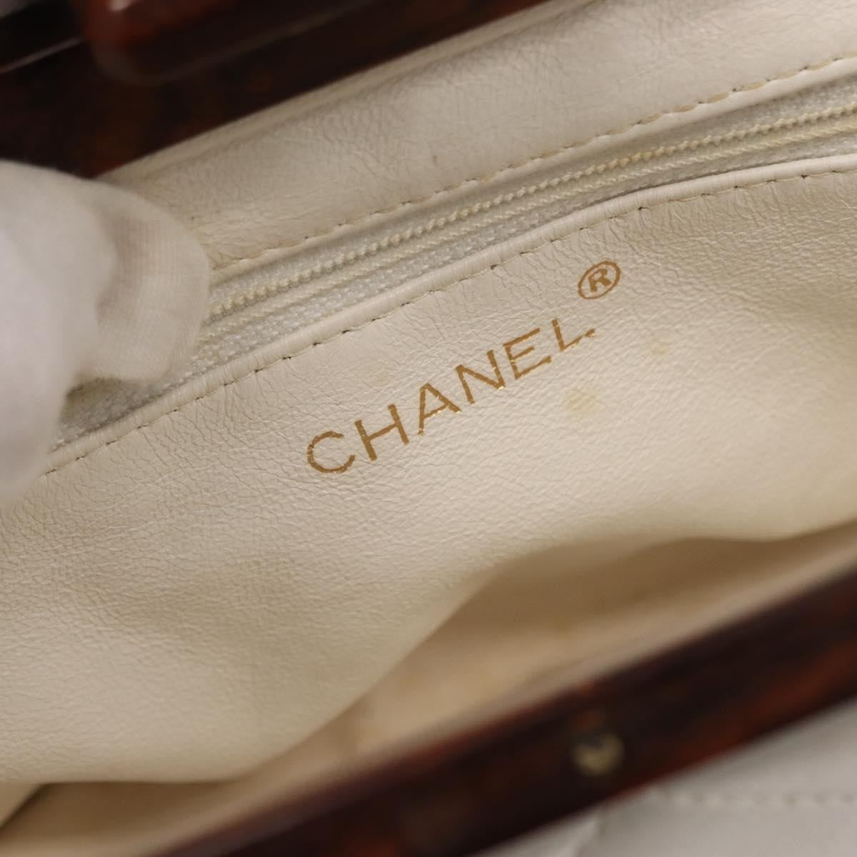 Chanel Wooden Frame Striped Shoulder Bag Leather White Leather Shoulder Bag Bag