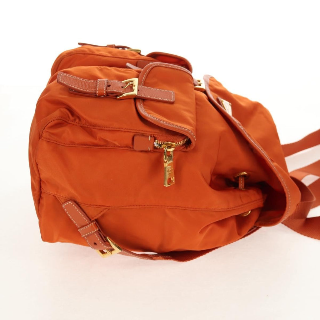 Prada Vela Double Front Pocket Backpack Tessuto With Saffiano Leather Orange Nylon Backpack Bag