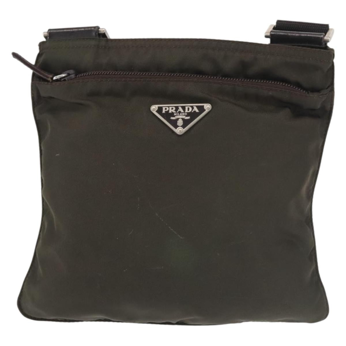 Prada Front Pocket Messenger Bag Tessuto Khaki Nylon Shoulder Bag Bag