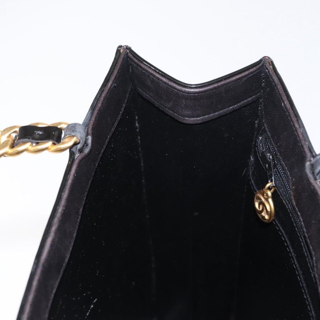 Chanel Chocolate Bar Tote Leather Black Patent_Leather Handbag