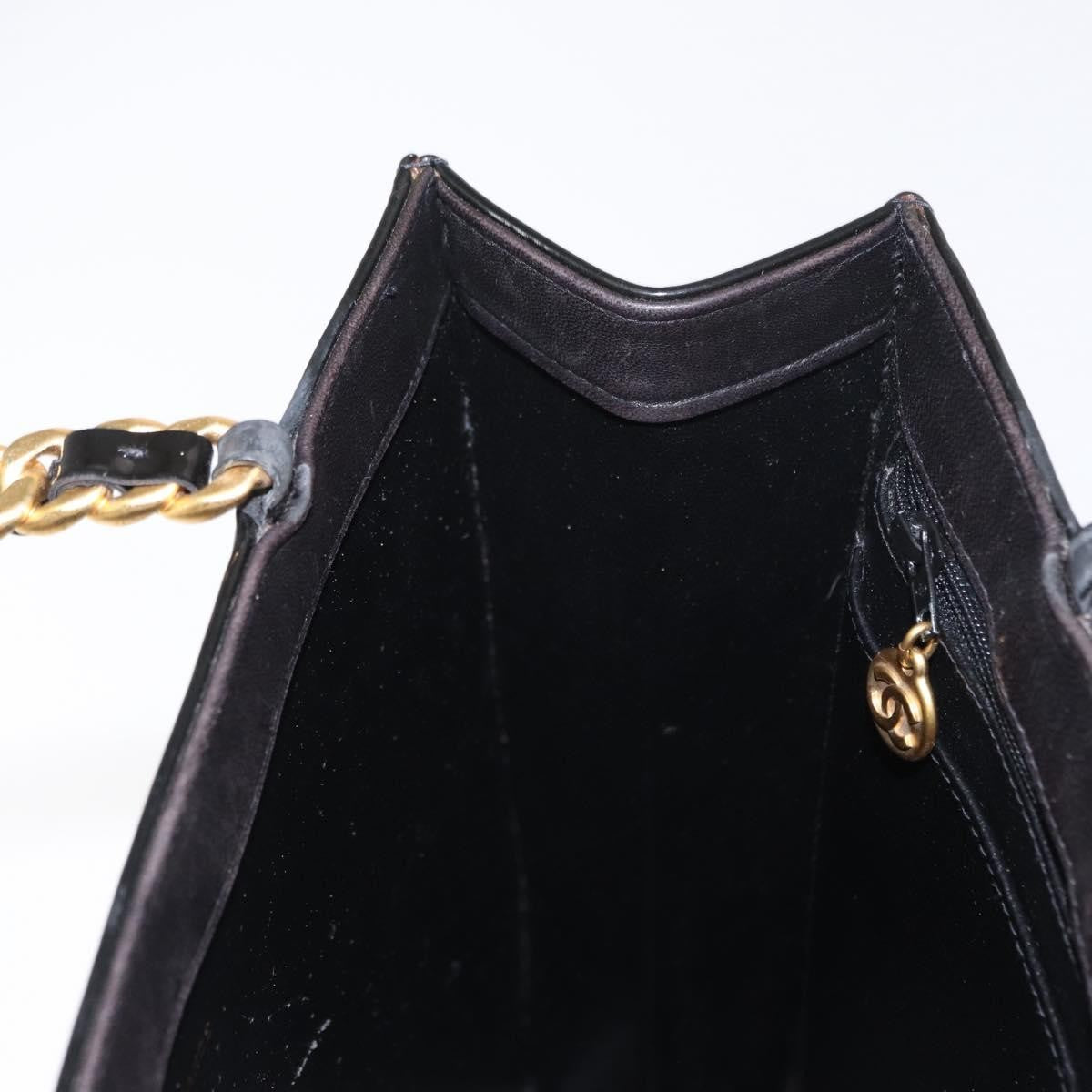Chanel Chocolate Bar Tote Leather Black Patent_Leather Handbag