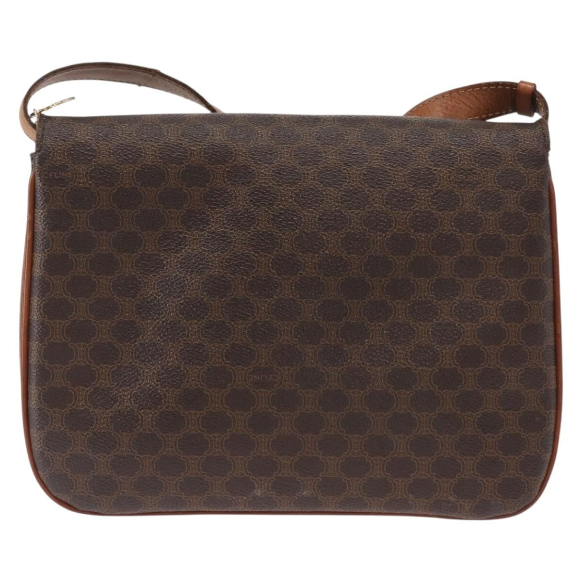 Celine Vintage Macadam Shoulder Bag Canvas Brown Canvas Shoulder Bag Bag