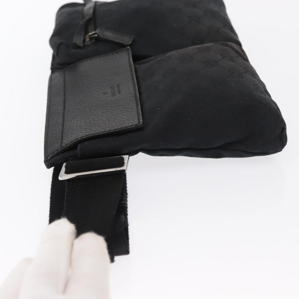 Gucci Vintage Double Belt Bag Gg Canvas With Leather Black Canvas Clutche & Pouche Bag (Pre-Owned)