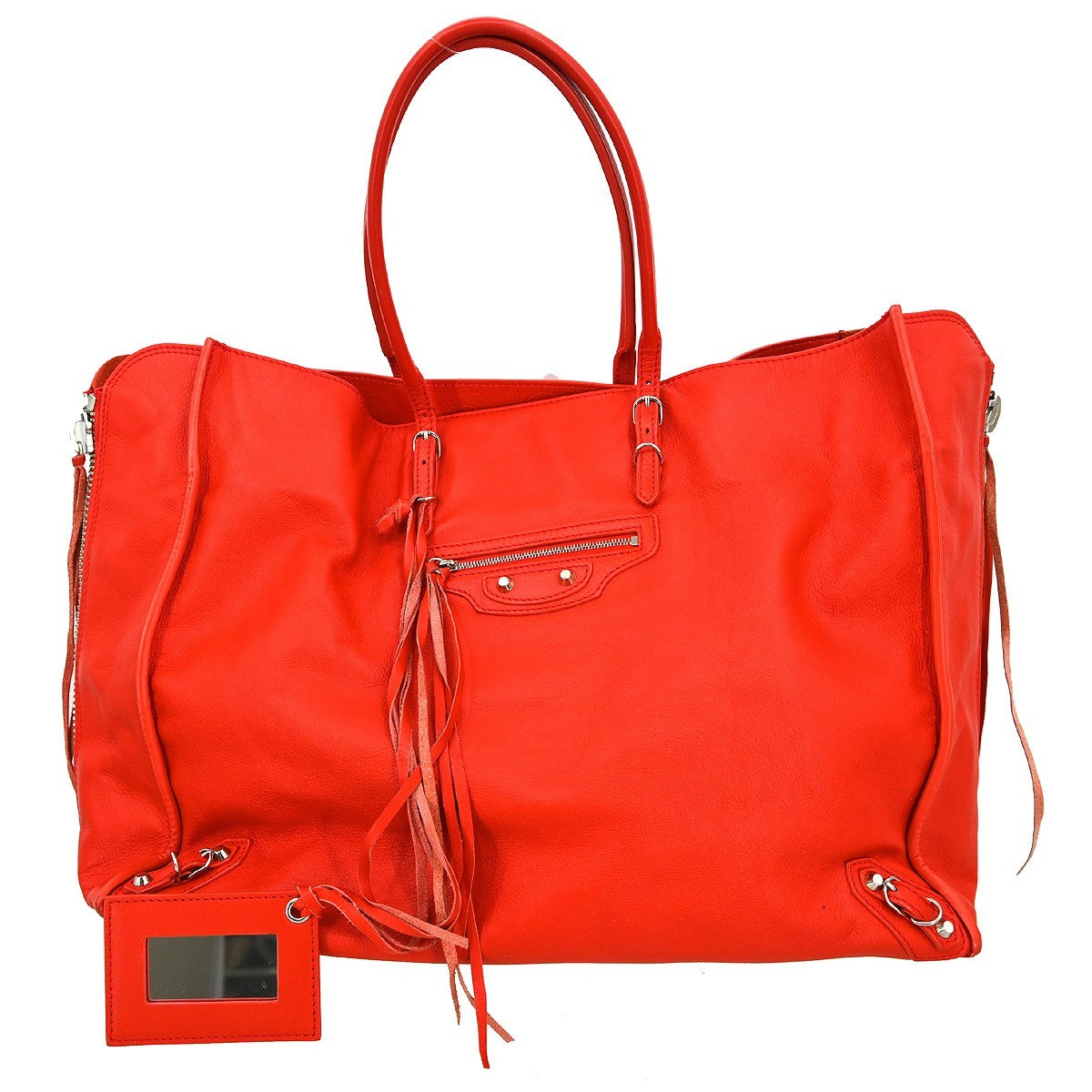 Balenciaga City Classic Studs Highlight Bag Leather Red Leather Tote Bag
