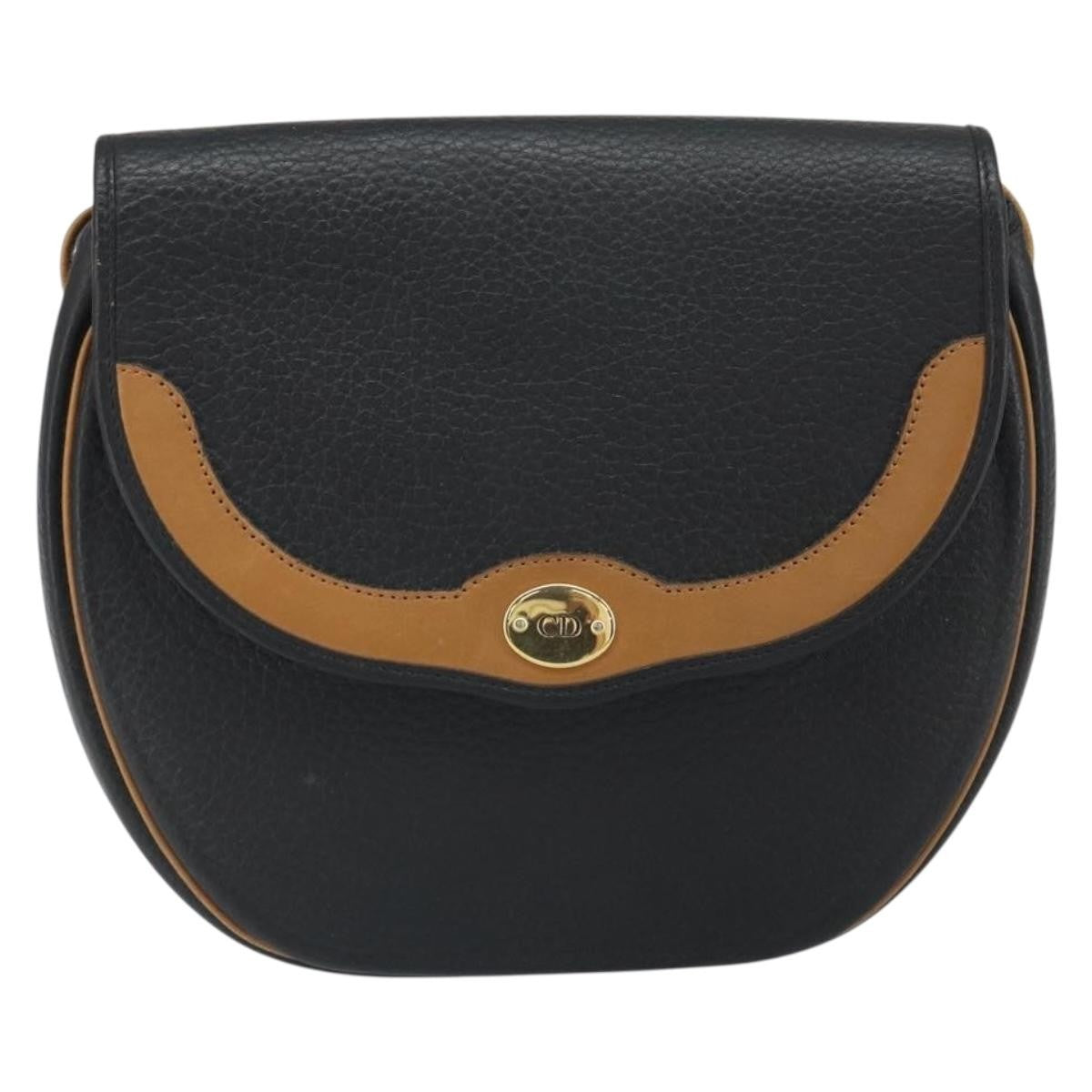 Christian Dior Vintage Cd Flap Shoulder Bag Leather Black Leather Shoulder Bag Bag (Pre-Owned)