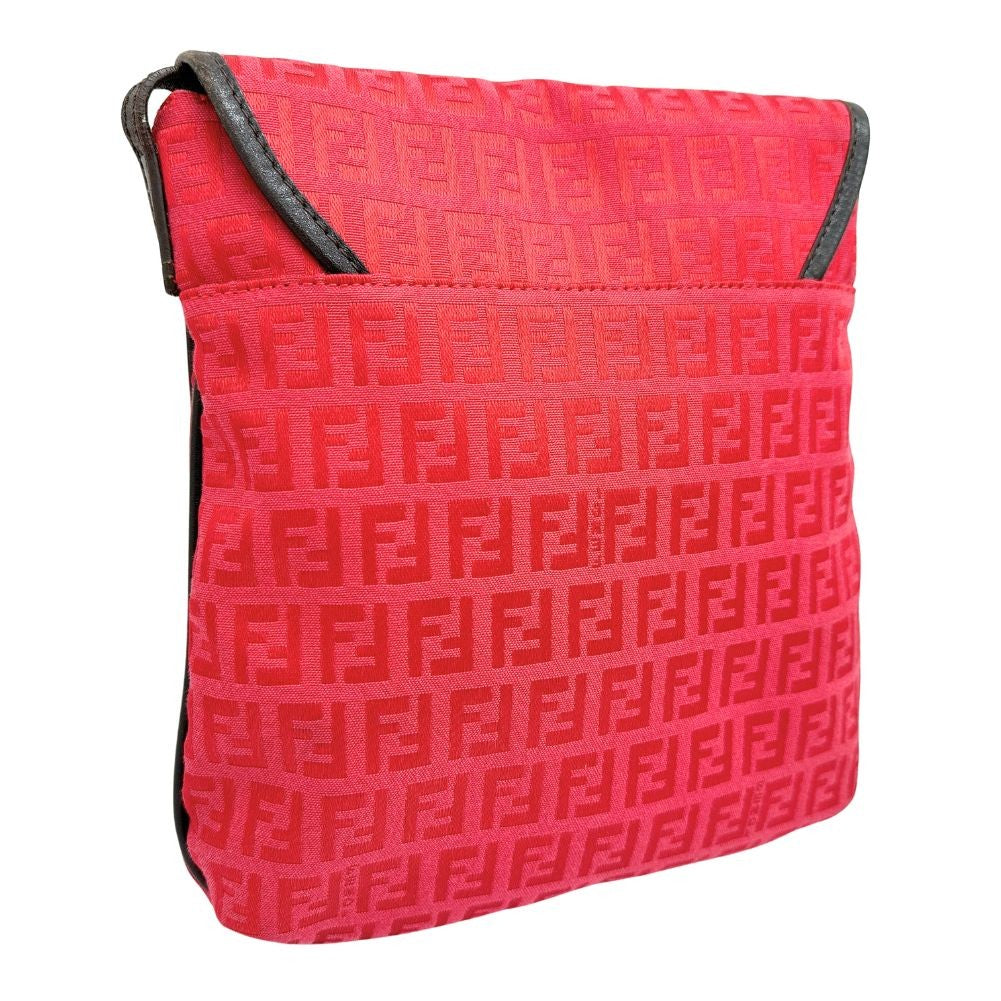 Fendi Flap Crossbody Bag Zucca Canvas Red Canvas Shoulder Bag Bag