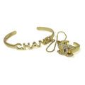 Chanel Logo Bangle With Chain Attached Cc Ring Metal With Crystal Gold Gold_Plated Bracelet Jewelry