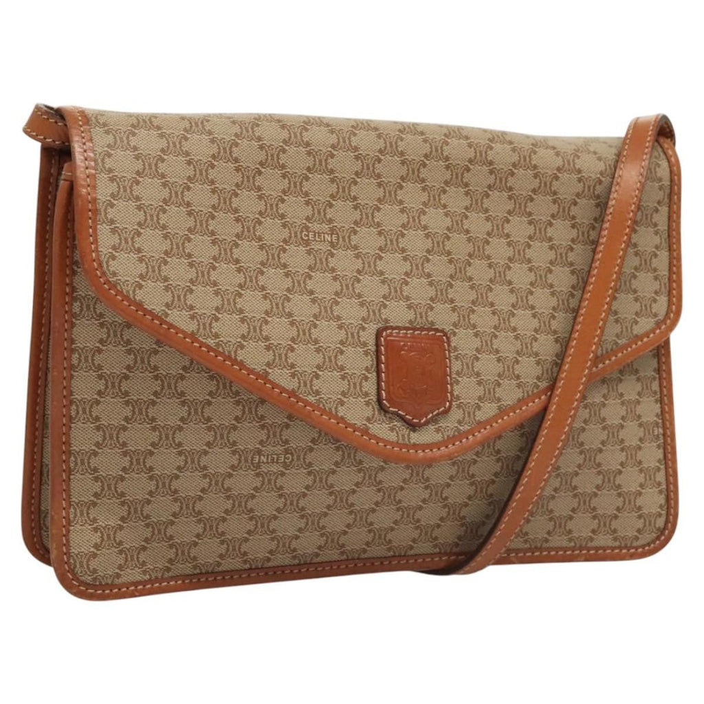 Celine Vintage Macadam Shoulder Bag Canvas And Leather Beige Canvas Shoulder Bag Bag