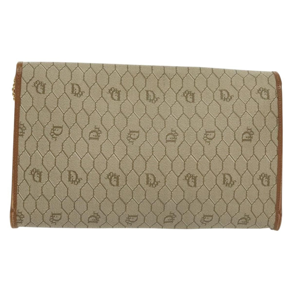 Christian Dior Vintage Honeycomb Chain Canvas Beige Canvas Bag (Pre-Owned)