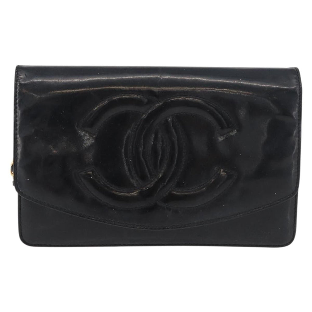 Chanel Vintage Cc Wallet On Chain Patent Black Patent_Leather Shoulder Bag Bag