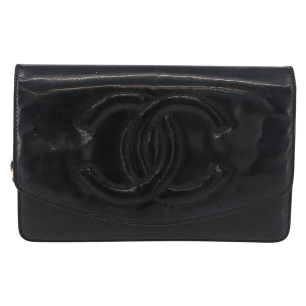 Chanel Vintage Cc Wallet On Chain Patent Black Patent_Leather Shoulder Bag Bag