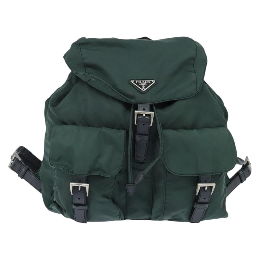 Prada Vela Double Front Pocket Backpack Tessuto With Saffiano Leather Khaki Nylon Backpack Bag