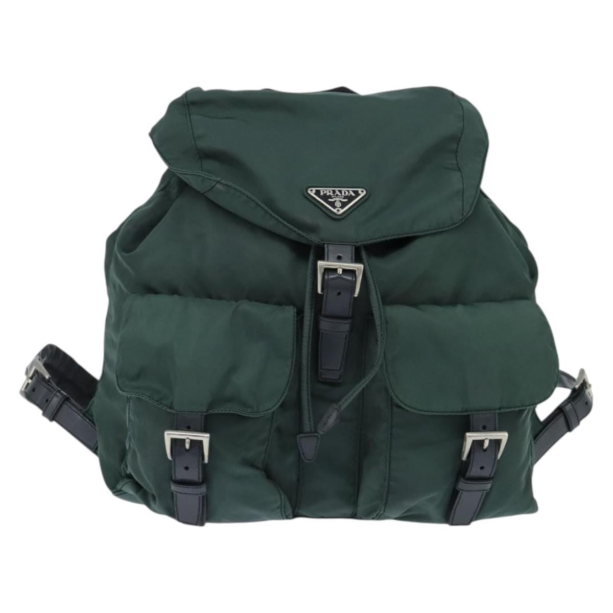 Prada Vela Double Front Pocket Backpack Tessuto With Saffiano Leather Khaki Nylon Backpack Bag