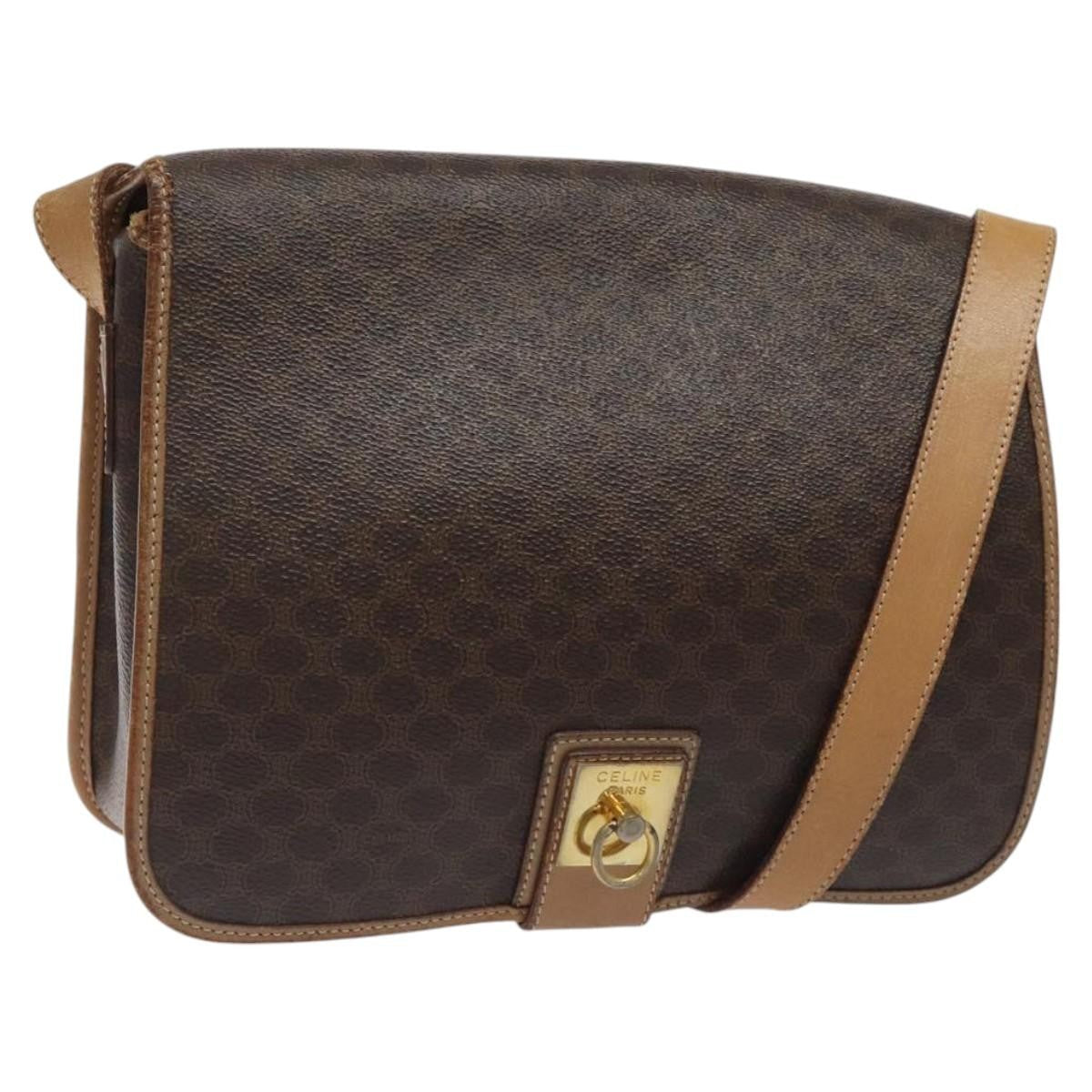 Celine Vintage Macadam Shoulder Bag Canvas And Leather Brown Canvas Shoulder Bag Bag