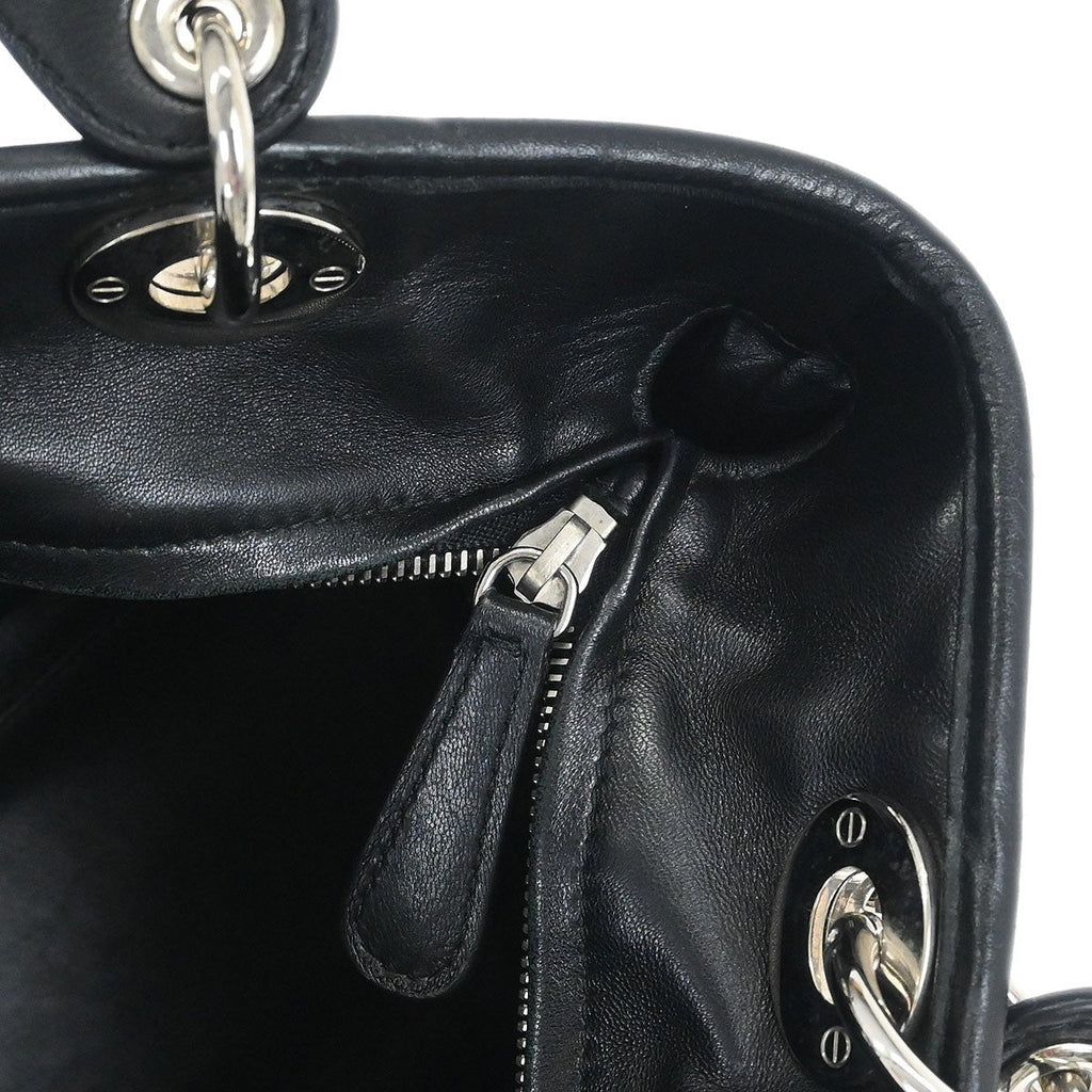 Christian Dior Vintage Lady Dior Bag Cannage Quilt Lambskin Black Leather Handbag (Pre-Owned)