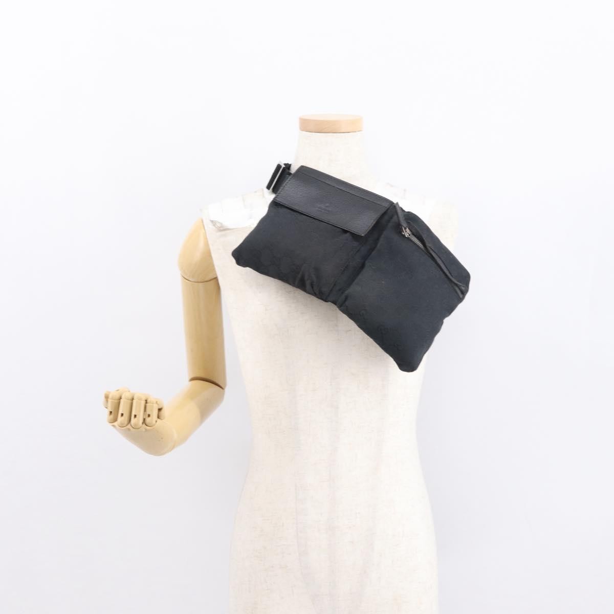 Gucci Vintage Double Belt Bag Gg Canvas With Leather Black Canvas Clutche & Pouche Bag (Pre-Owned)