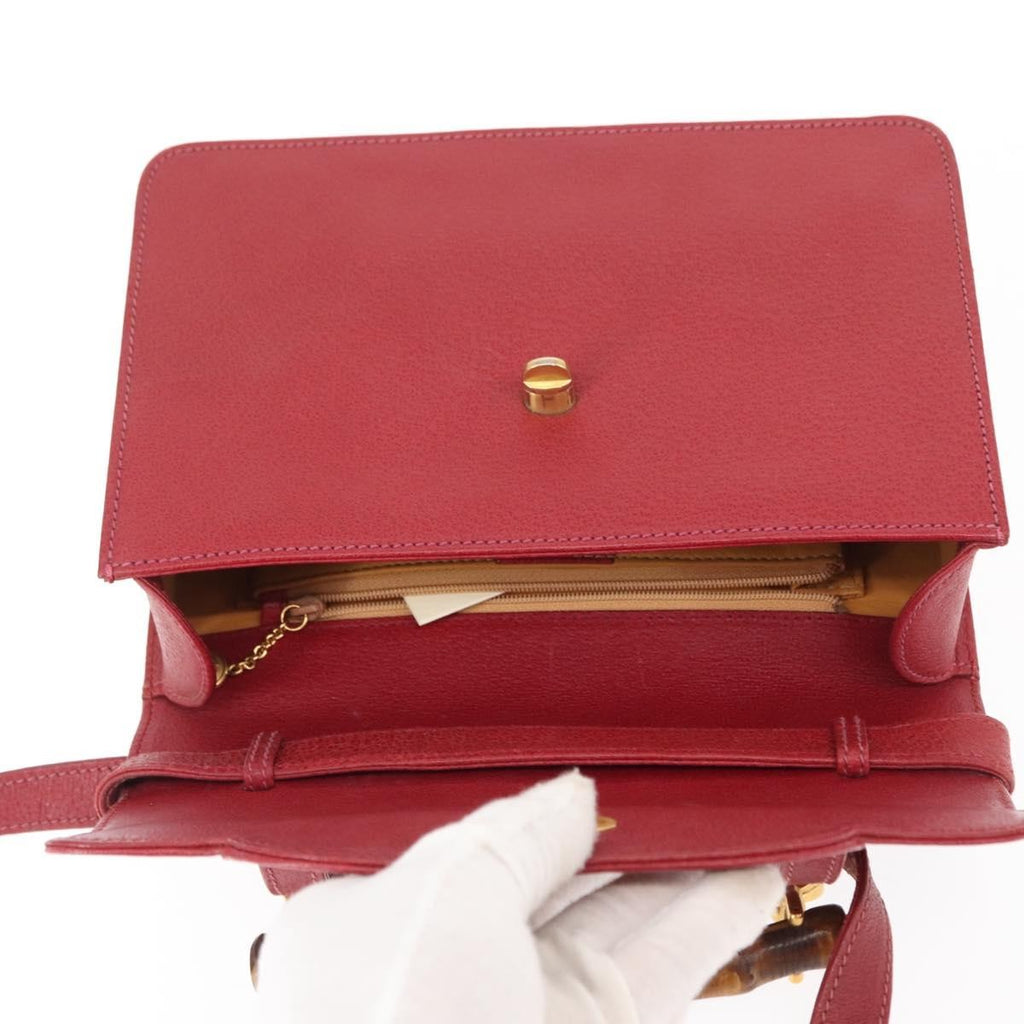 Gucci Vintage Bamboo Handle Bag Leather Red Leather Handbag (Pre-Owned)