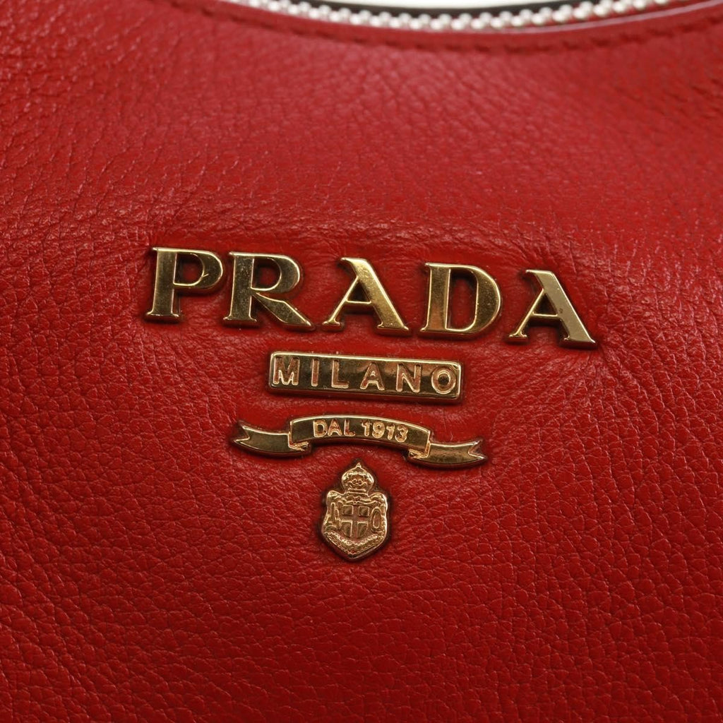 Prada Striped Strap Zip Hobo Vitello Daino Red Leather Shoulder Bag Bag