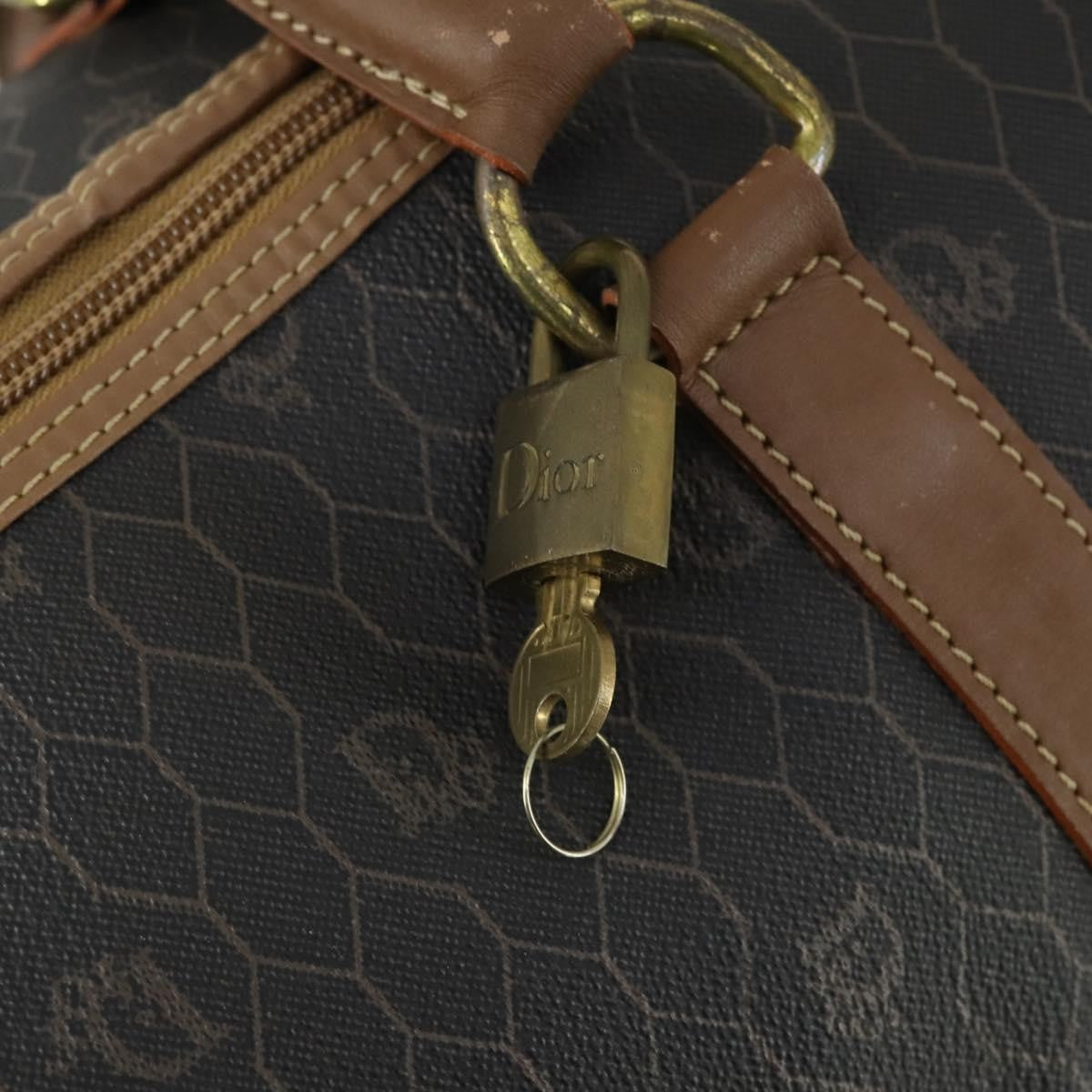 Christian Dior Vintage Honeycomb Boston Bag Canvas And Leather Black Canvas Travel Bag Bag (Pre-Owned)